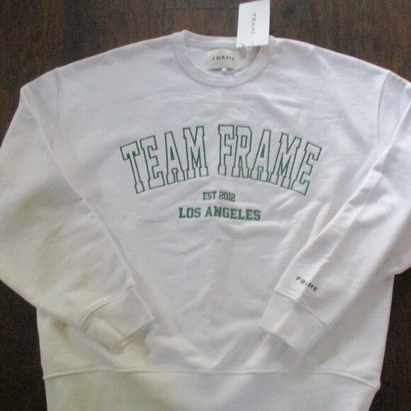 FRAME ~ Team Frame Varsity White Embroidered Sweatshirt ~ French Terry ~ L / XL - Picture 5 of 9